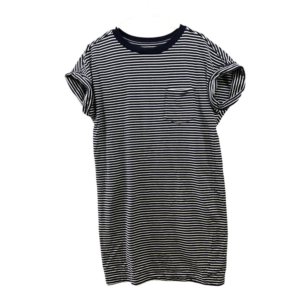 Gap Pocket T Shirt Dress Womens S Short Sleeve Crewneck Navy Blue White Stripe